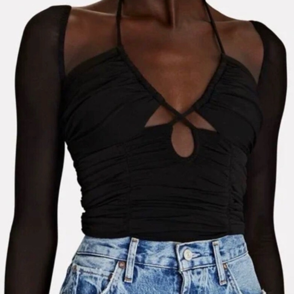 Self-Portrait Black Ruched Cut Out Jersey Top